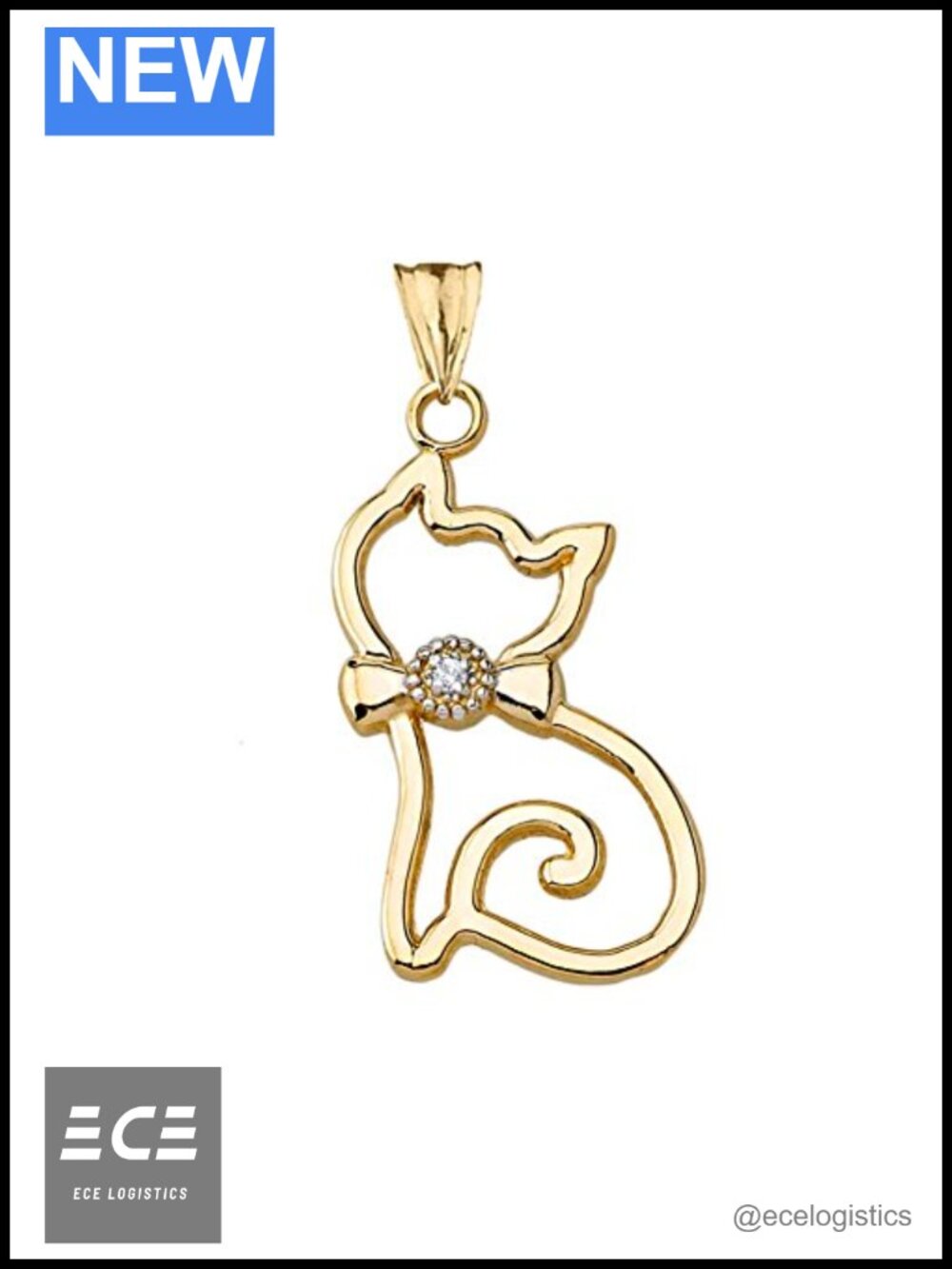 10K Yellow Gold Diamond Cat Charm Pendant Openwork